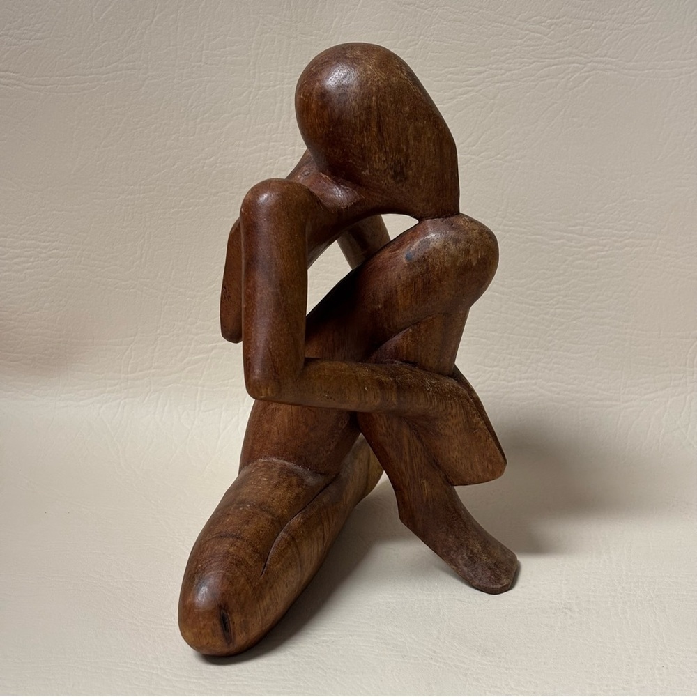 Sculpture Wooden Statue Figurine Abstract Figure Meditation, Thinker, Yoga - Picture 2 of 8